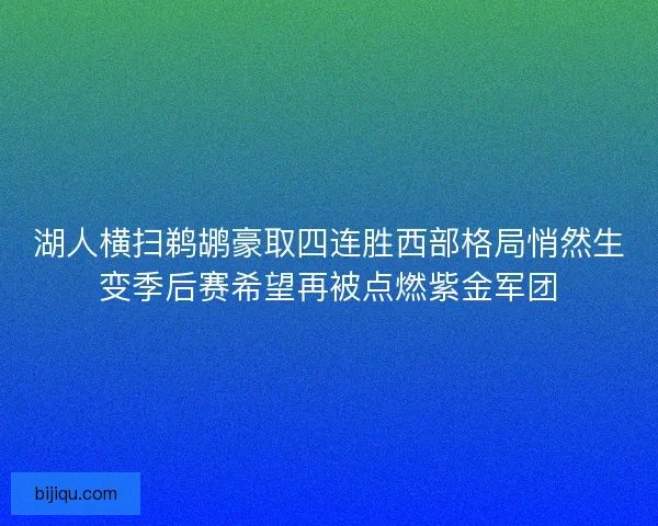 湖人横扫鹈鹕豪取四连胜西部格局悄然生变季后赛希望再被点燃紫金军团